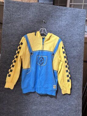 Minions Hoodie Youth XL Yellow Blue Full Zip Fleece Costume Graphic Sweatshirt
